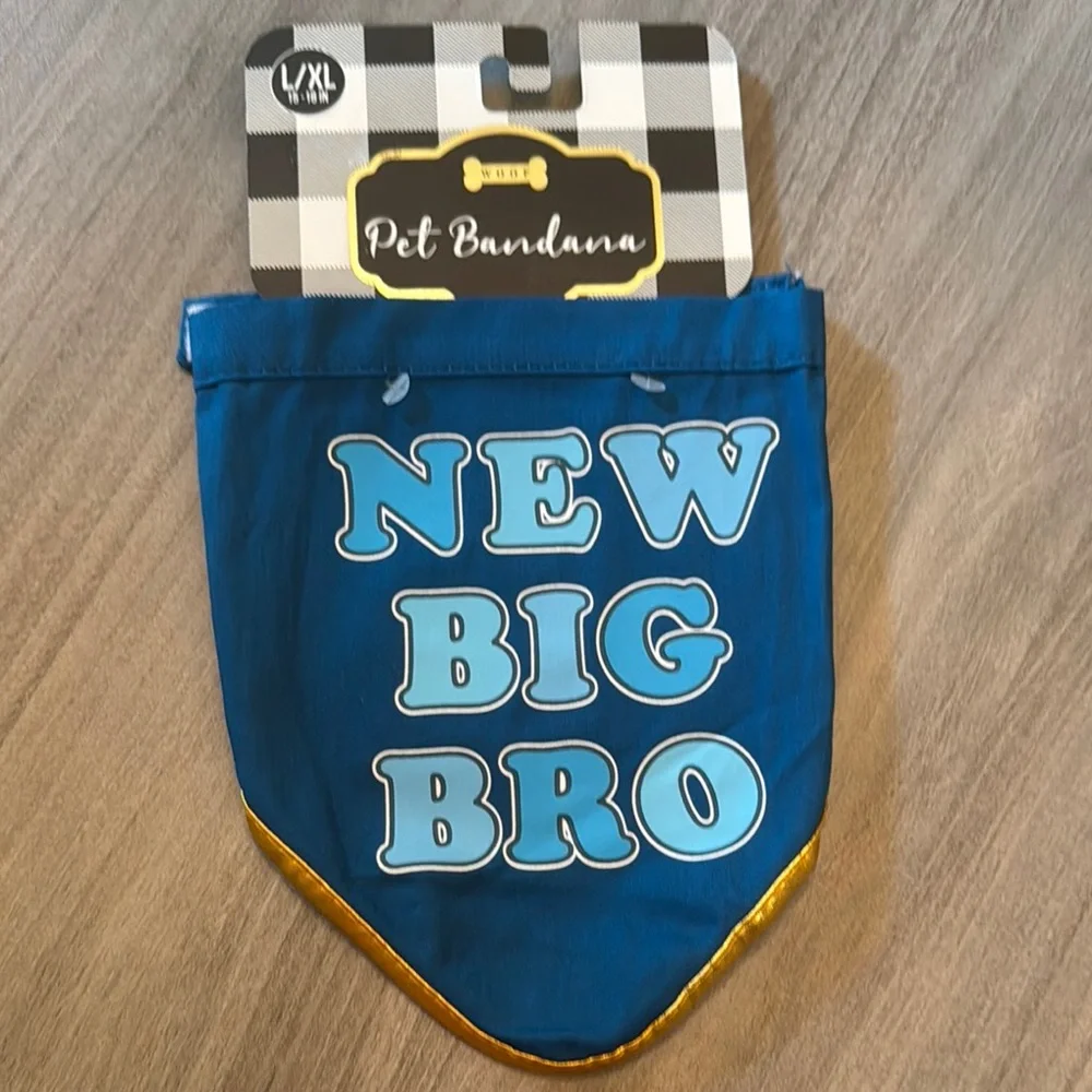 3 for $20–Blue Pet Bandana with 'New Big Bro' Print